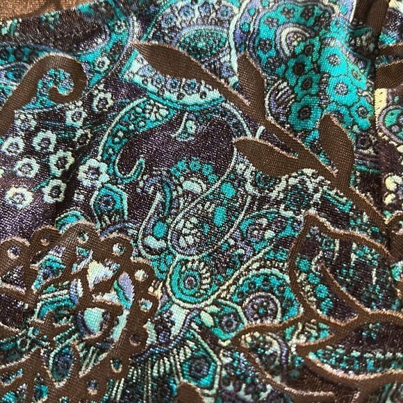Karen Kane velour black turquoise long sleeve floral blouse Size S - Picture 8 of 8